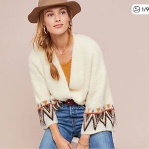Anthropologie Maya Cropped Kimono Eyelash Cardigan in Cream OS